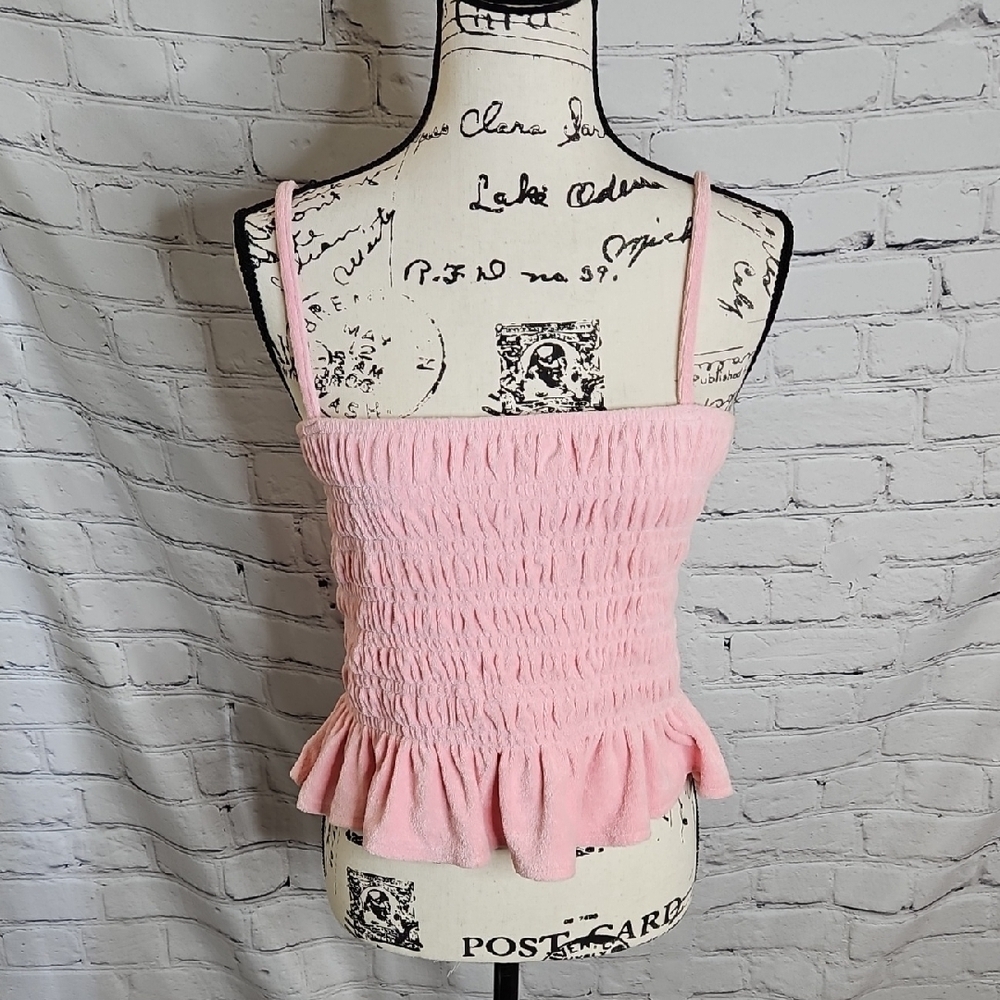 H&M Terry Cloth Smocked Spaghetti Strap Tank Top Pink Size Large